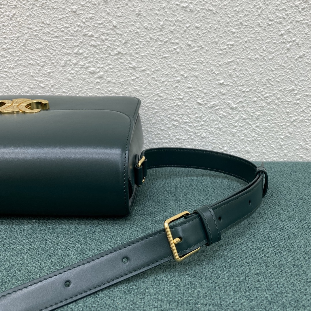 Celine Teen Classique Triomphe Bag In Shiny Calfskin Peacock Green 187363